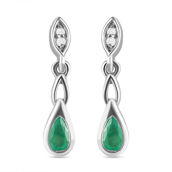 AA Kagem sambische Smaragd und Zirkon-Ohrh&auml;nger, 925 Silber platiniert, 0,45 ct.