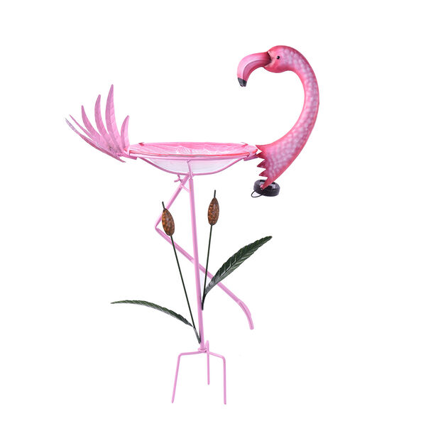 Garten Flamingo Vogeltränke mit Solarleuchten, Größe: 53x22x79, Mehrfarbig image number 0