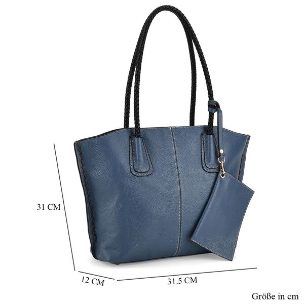 2er-Set Echtleder-Shopper, stilvolle Handtaschen mit passendem Reißverschluss-Etui, Blau image number 10