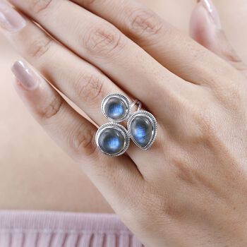 AAA Labradorit Ring, 925 Silber platiniert (Gr&ouml;&szlig;e 19.00) ca. 10.07 ct