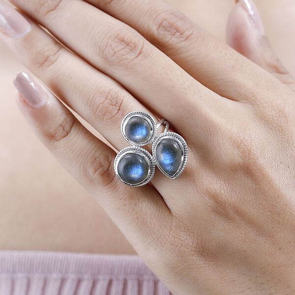 AAA Labradorit Ring, 925 Silber platiniert (Gr&ouml;&szlig;e 19.00) ca. 10.07 ct image number 3