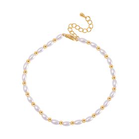 Weiße Muschelkernperle Armband ca. 18cm + 5cm Extender, Standard gelb vergoldet