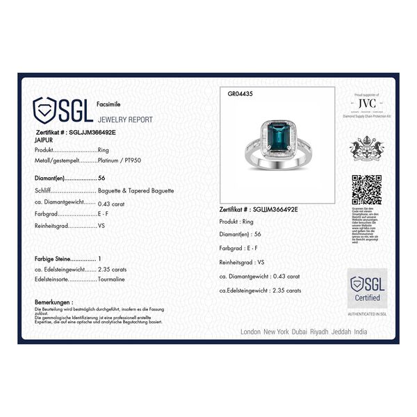 RHAPSODY - AAAA Pirineu Lagunen Turmalin, Wei&szlig;er Diamant SGL zertifiziert Ring 950 Platin (Gr&ouml;&szlig;e 18.00) ca. 2.76 ct image number 8