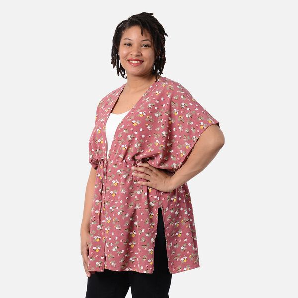 Kimono mit G&uuml;rtel, Blumenmuster, Altrosa, Einheitsgr&ouml;&szlig;e image number 3
