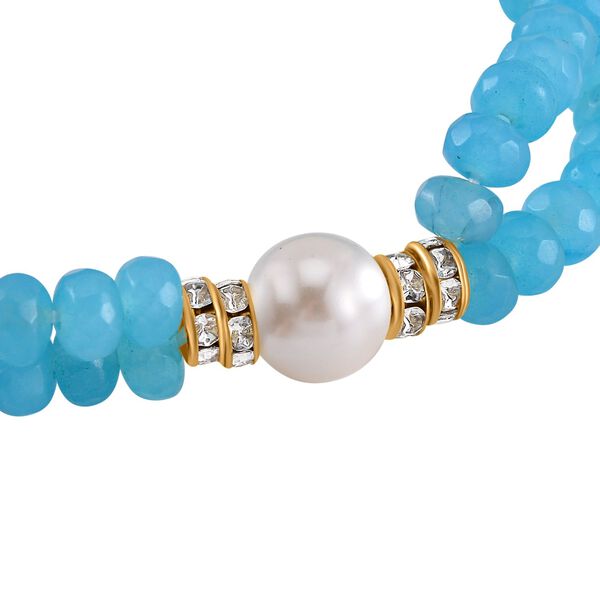 Weiße Muschelkernperle, Blauer Achat Armband ca. BR-Stretch cm Legierung Standard gelb vergoldet image number 4