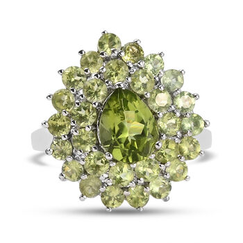 Nat&uuml;rlicher Peridot Ring 925 Silber platiniert  ca. 4,61 ct
