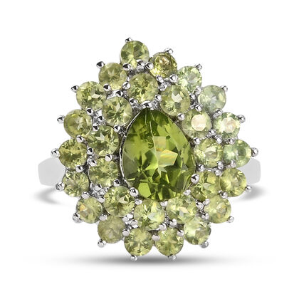 Nat&uuml;rlicher Peridot Ring 925 Silber platiniert (Gr&ouml;&szlig;e 16.00) ca. 4,61 ct