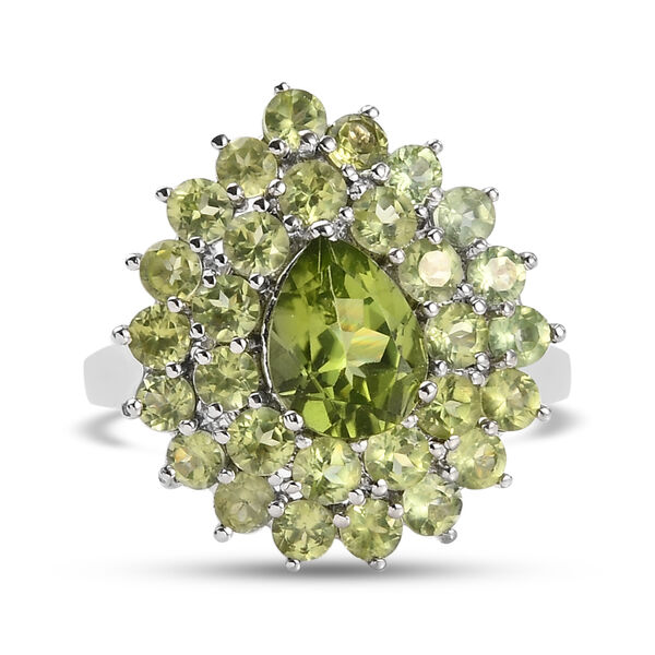 Nat&uuml;rlicher Peridot Ring 925 Silber platiniert  ca. 4,61 ct