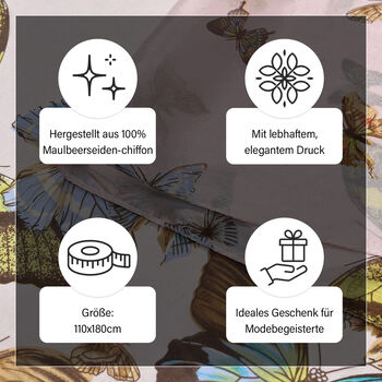 LA MAREY - 100% Maulbeeren-Seidenschal, Chiffon, 110x180cm, Rosa mit Schmetterlingmuster