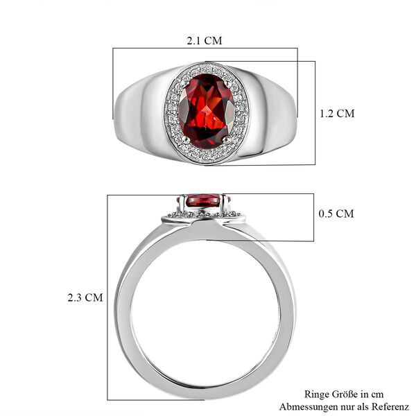 Roter Granat und wei&szlig;er Zirkon-Ring, reines Messing platiniert (Gr&ouml;&szlig;e 20.00) ca. 1,57 ct image number 7