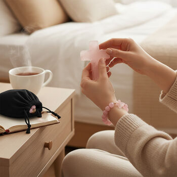 "Livmore  Set of 2 Rose Quarts Gemstone Cross  With Bracelet With Cross Charm Size - 7.62 Inch  Weight - 46 Gms Color- Pink "