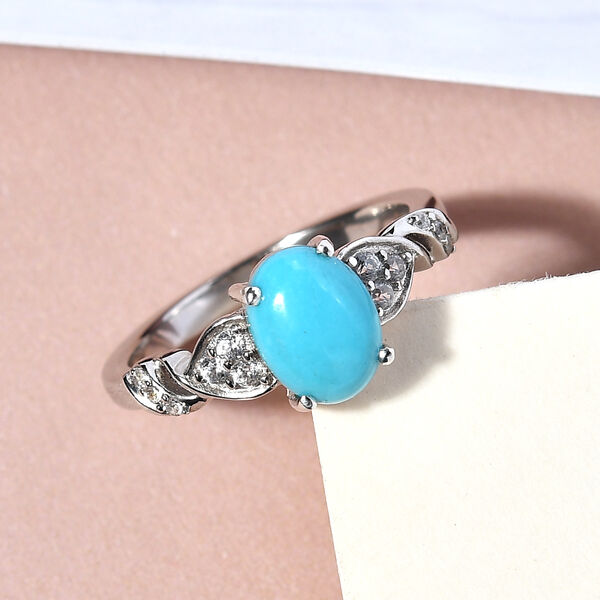 Amerikanischer, nat&uuml;rlicher Sleeping Beauty T&uuml;rkis und Zirkon-Ring - 1,33 ct. image number 2