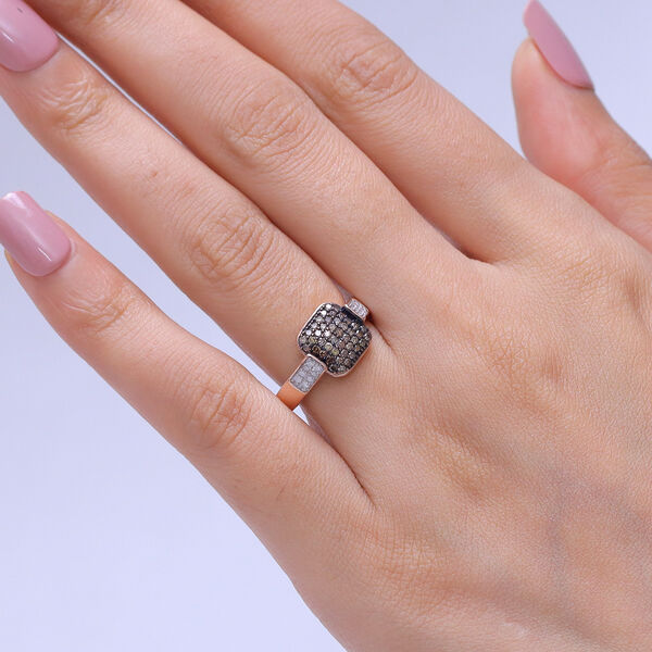 D'Joy Wei&szlig;er Diamant, Nat&uuml;rlicher Champagner Diamant Ring 925 Silber 750 Ros&eacute;gold vermeil (Gr&ouml;&szlig;e 17.00) ca. 0,48 ct image number 2