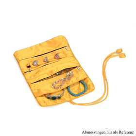 Eleganter Schmuckorganizer aus Satin mit Stickerei und 5 Premium-Poliertüchern, 20 x 9 cm, Gelb