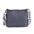 Echtleder-Crossbody-Tasche aus geprägtem Leder, verstellbarer Schulterriemen (ca. 120 cm), 32x12x25 cm, Blau