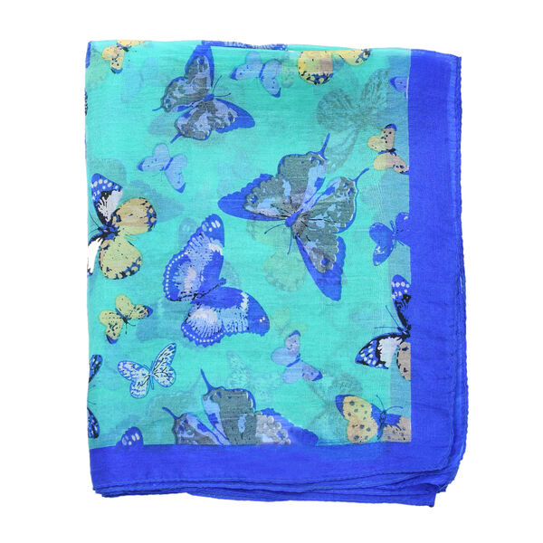 Bedruckter 100% Satin-Seidenschal, 48x160cm, Meeresblau image number 5