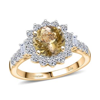 LUXURIANT AAA nat&uuml;rlicher goldener Tansanit und Labor Diamant Ring in 417 Gold - 2,95 ct.