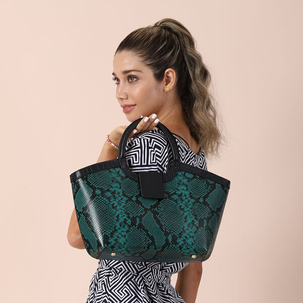 Handtasche aus 100% echtem Leder, Schlangenmuster, Smaragdgr&uuml;n image number 3