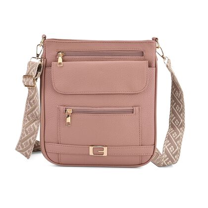 Crossbody-Tasche mit gewebtem Schulterriemen und Rei&szlig;verschlussf&auml;chern, 24x28 cm, Ros&eacute;beige