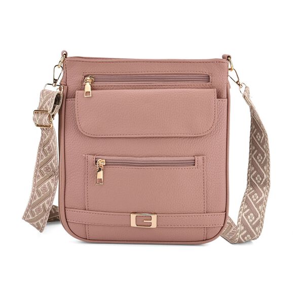 Crossbody-Tasche mit gewebtem Schulterriemen und Reißverschlussfächern, 24x28 cm, Rosébeige image number 0