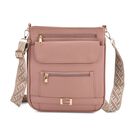 Crossbody-Tasche mit gewebtem Schulterriemen und Reißverschlussfächern, 24x28 cm, Rosébeige