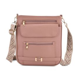 Crossbody-Tasche mit gewebtem Schulterriemen und Reißverschlussfächern, 24x28 cm, Rosébeige