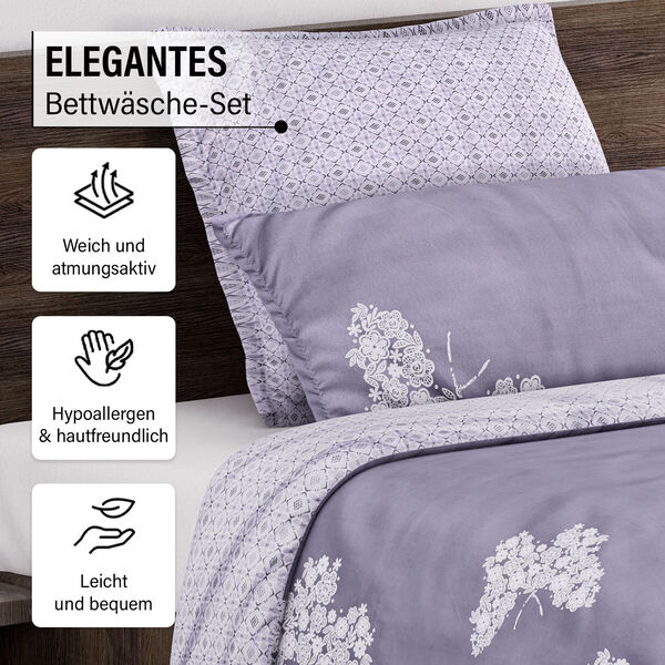 Bettw&auml;sche-Set 6tlg. &ndash; Floraler Schmetterling, grau image number 2