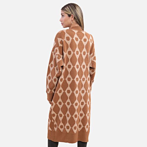 LA MAREY - offene Strickjacke mit Farbkontrast, Einheitsgröße Braun image number 1