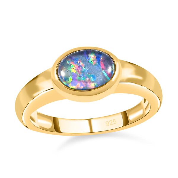 Boulder Opal Triplette Ring, 925 Silber vergoldet (Gr&ouml;&szlig;e 17.00) ca. 0.94 ct image number 4