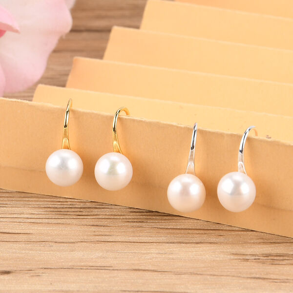 2er Set - Wei&szlig;e S&uuml;&szlig;wasser Perle Ohrh&auml;nger, Nickelfreies Messing, Silber und Goldfarben image number 2