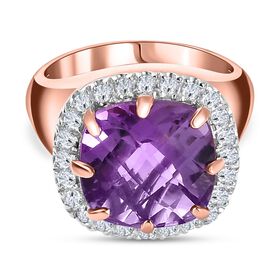 AAA Rose De France Amethyst und Zirkon Ring - 7,12 ct.