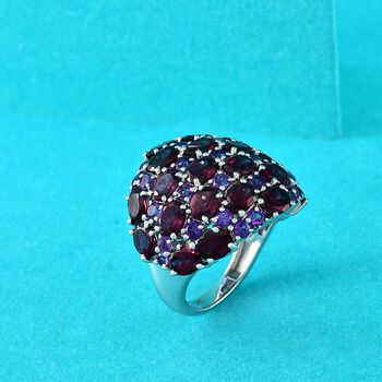 Nat&uuml;rlicher Rhodolith Granat, Afrikanischer Amethyst Ring 925 Silber rhodiniert (Gr&ouml;&szlig;e 17.00) ca. 12.16 ct