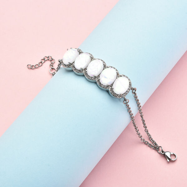 Simuliertes, wei&szlig;es Opal- und Kristall-Armband, Edelstahl, 7 ct. image number 2