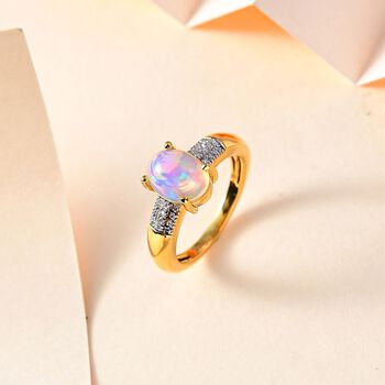 AA Nat&uuml;rlicher, &auml;thiopischer Welo Opal, Moissanit Ring, 925 Silber Gelbgold Vermeil (Gr&ouml;&szlig;e 17.00) ca. 1.35 ct