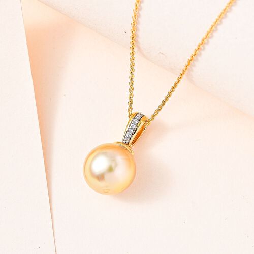 Goldene Südsee Perle Anhänger mit Kette, 925 Silber Gelbgold Vermeil ca. 0.06 ct image number 1