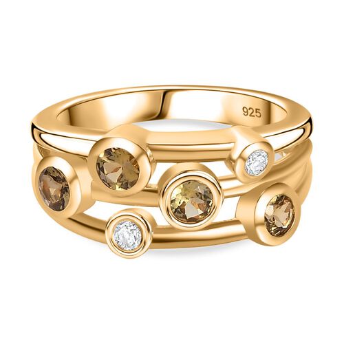 AA Natürlicher goldener Tansanit, Weißer Zirkon Ring, 925 Silber, 750 Gelbgold Vermeil (Größe 20.00), ca. 0.55 ct image number 0