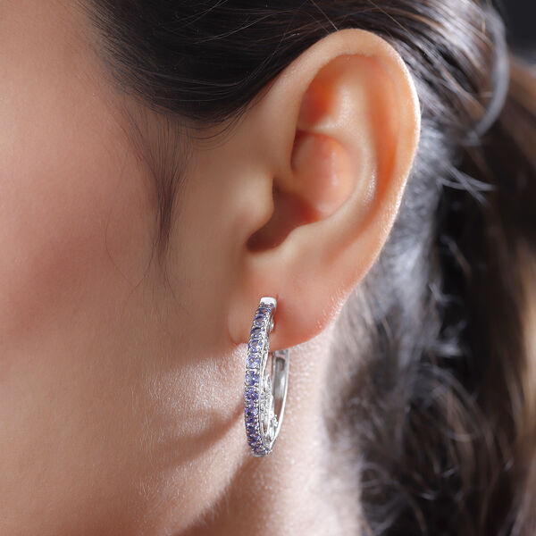 Tansanit und Zirkon-Creolen, 925 Silber platiniert ca. 2,66 ct image number 3