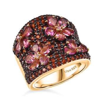 D'Joy Rosa Turmalin, Mosambik Granat Ring 925 Silber 750 Gelbgold Vermeil (Gr&ouml;&szlig;e 18.00) ca. 4,36 ct