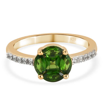 Nat&uuml;rlicher Chromdiopsid und Zirkon Ring 925 Silber vergoldet (Gr&ouml;&szlig;e 16.00) ca. 1,14 ct