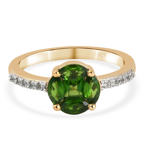 Natürlicher Chromdiopsid und Zirkon Ring 925 Silber vergoldet  ca. 1,14 ct image number 0