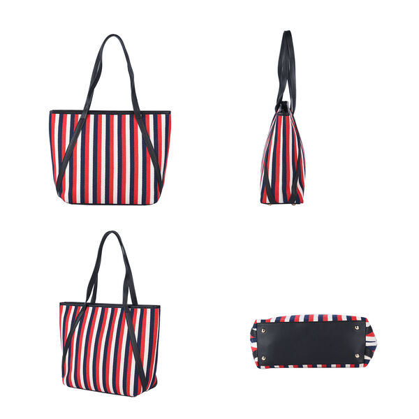 Klassische Handtasche mit Streifenmuster, Rot/blau image number 3