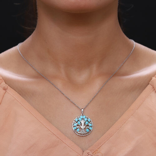 Natürlicher Sleeping Beauty Türkis Baum des Lebens Anhänger in Silber, 1,86 ct. image number 1