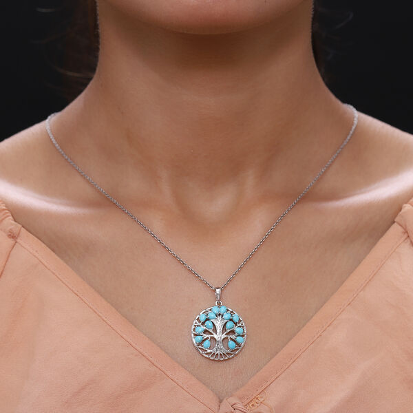 Nat&uuml;rlicher Sleeping Beauty T&uuml;rkis Baum des Lebens Anh&auml;nger in Silber, 1,86 ct. image number 1