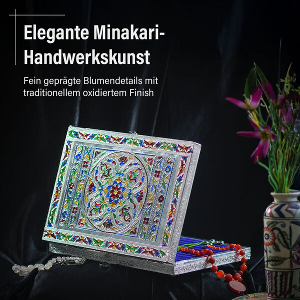 Minakari-Ringbox, oxidiertes Finish, Blumenpr&auml;gung, f&uuml;r 150 Ringe, 35,6x25x5,8 cm image number 2