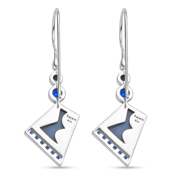 Sajen Silber - Blauer Drusy Quarz, Saphirkristall, Türkis Ohrringe 925 Silber rhodiniert ca. 6.38 ct image number 7