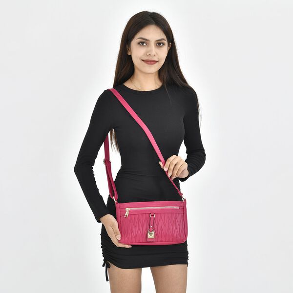 Schultertasche aus Kunstleder, mit mehreren F&auml;chern, Fuchsia image number 2