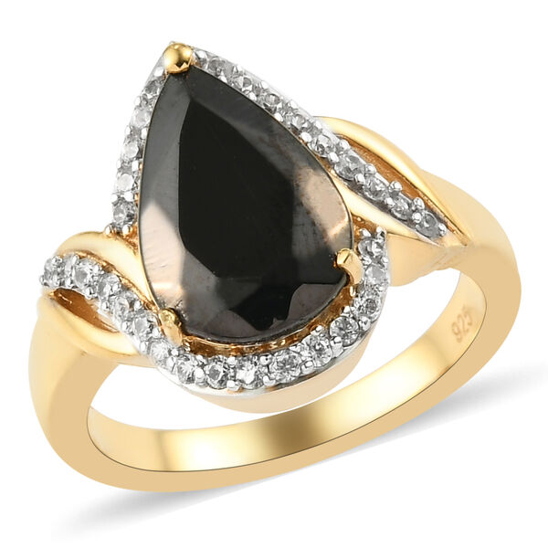 Elite Shungit und Zirkon Ring 925 Silber vergoldet  ca. 2,25 ct image number 4