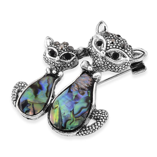 Abalone Muschel, Schwarze Kristall Brosche Reine Legierung Antik-silber-Plattierung image number 2