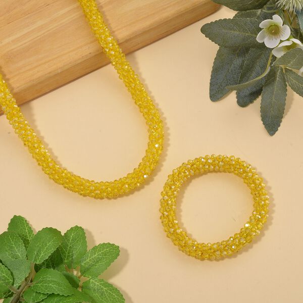 2er Set - Gelber Kristall Halskette und Armband, flexibel image number 2