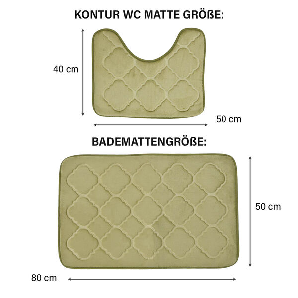 Homesmart- 2er-Set geprägte Flanell-Badematte mit rutschfester Unterseite. Grün image number 3